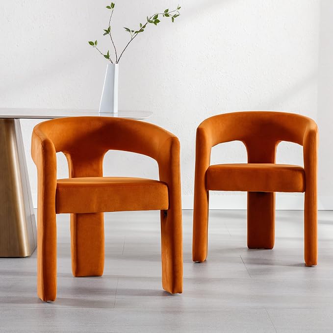RIVOVA Modern Barrel Dining Chair, Velvet Upholstered Accent Side Chair - Image 3