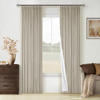 Oatmeal Beige Pinch Pleated 100% Black Out Linen Curtains 84 Inch Length | Room by Twodrapes