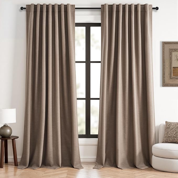 102 inch long blackout curtains 2 Panels 100% Black out Linen texture Curtain by Topfinel