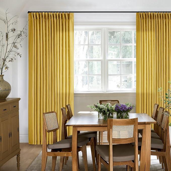 Mustard Yellow 80 Inch Pinch Pleated Linen Light Filtering Curtains 2 Panels - Image 8