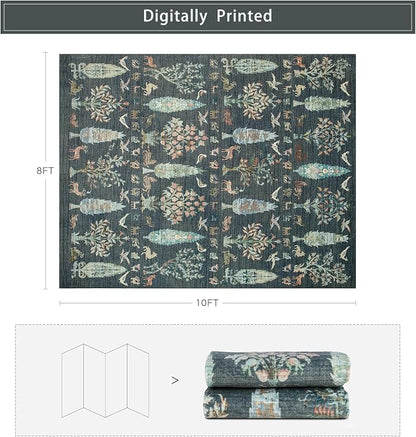 Washable Rugs 8x10 Area Rug for Living Room, Dining Room-Dark Green | Ultra - Image 2