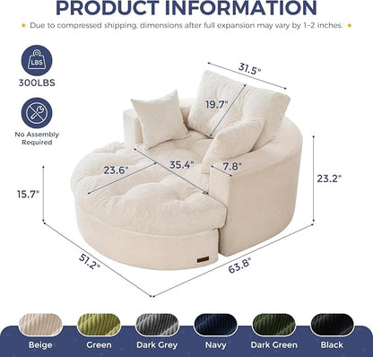 MAXYOYO Oversized Round Chaise Lounge Sofa, Upholstered Lounge Chair - Image 2