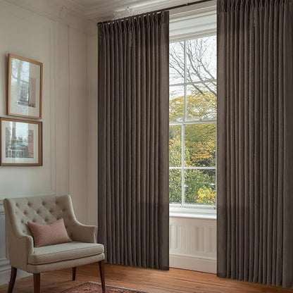 Dark Chocolate 84 Inch Pinch Pleated Semi Sheer Linen Curtains 2 Panels | - Image 8