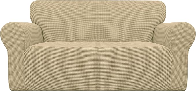 Easy-Going Stretch Oversized Loveseat Couch Covers Washable Beige | 1-Piece by Easy-Going