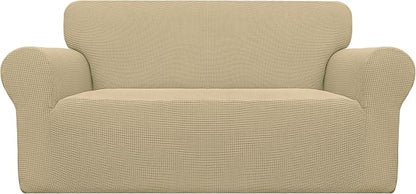 Easy-Going Stretch Oversized Loveseat Couch Covers Washable Beige | 1-Piece by Easy-Going