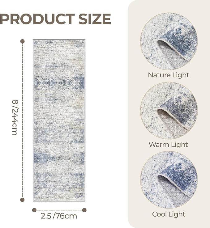 2'6 x 8' Runner Rug Non Slip, Washable Kitchen Rugs, Nursery Room, Soft Runner - Image 2