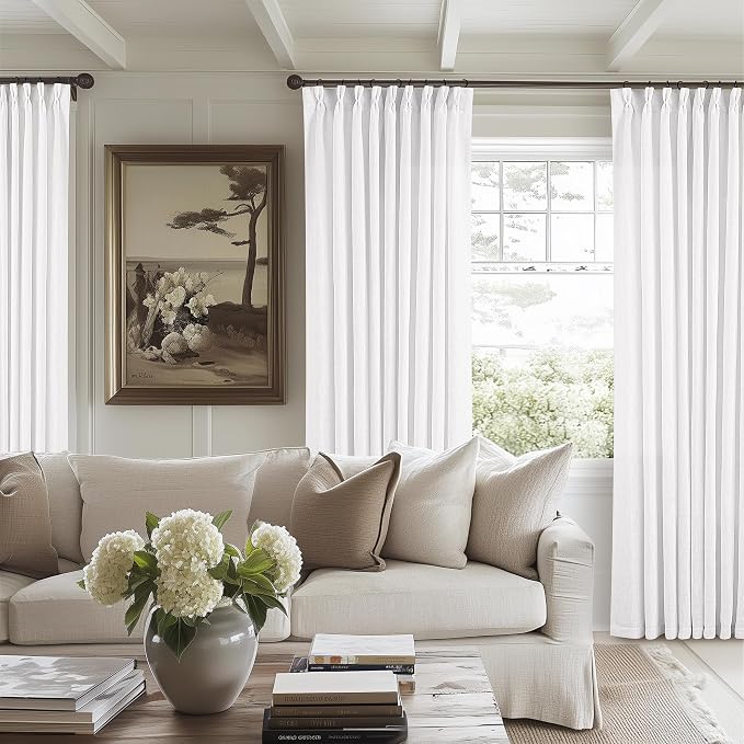 Snow White Pinch Pleated Linen 108 Inch Curtains 60 Inch Width | Linen Blend - Image 6