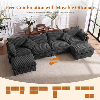 Vesgantti 143" U Shaped Sectional Modular Couch, Comfy Corduroy Upholstered - Image 7