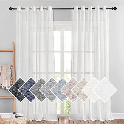 NICETOWN Privacy White Sheer Linen Curtains 96" L, Grommet Semi Sheer Linen by NICETOWN