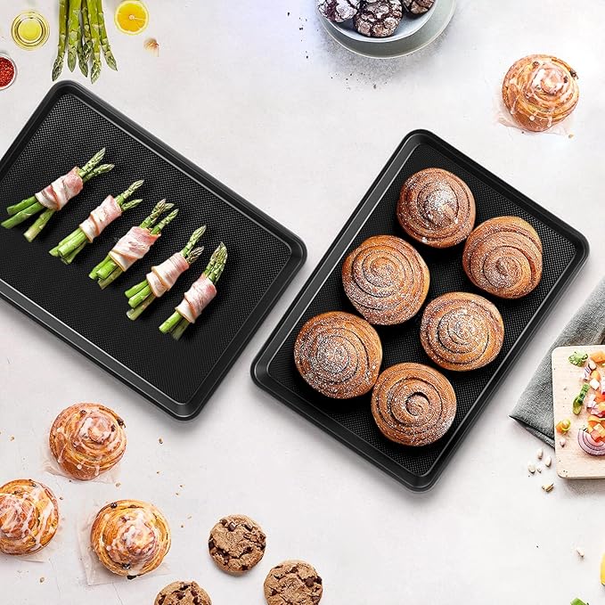 Cookie Sheet for Baking, Ceramic Baking Sheet Jelly Roll Pan, Thicker Carbon Steel Baking Sheet Non Stick, 15.3 x 11.3 Inch Baking Tray for Oven
