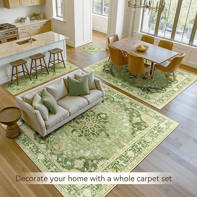 RELEANY Washable Area Rug, Water Repellent, Pet Friendly, Vintage Floral Boho - Image 2