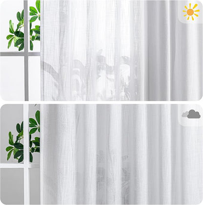 MYSKY HOME White Curtains 95 Inches Long Semi Sheer Drapes Light Filtering - Image 3