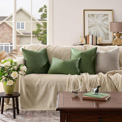 GIGIZAZA Olive Green Velvet Throw Pillow Covers 12x20 Pack of 2 | Decorative - Image 2