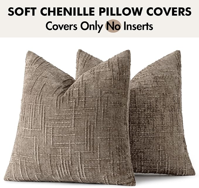 MIULEE Chenille Textured Throw Pillow Covers Taupe Grey 18x18 Set of 2 | Slubby - Image 9