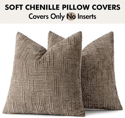 MIULEE Chenille Textured Euro Pillow Covers Taupe Grey 24x24 Set of 2 | Slubby - Image 9