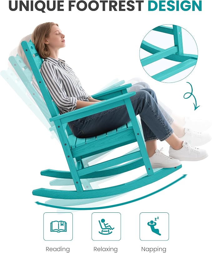 SERWALL Outdoor Rocking Chair Set of 4, Oversized HDPE Patio Rocking Chair - Image 7