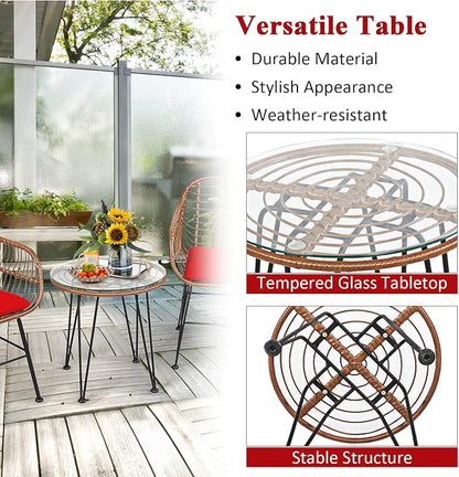 Tangkula 3 Pieces Patio Conversation Bistro Set, Outdoor Wicker Furniture - Image 6