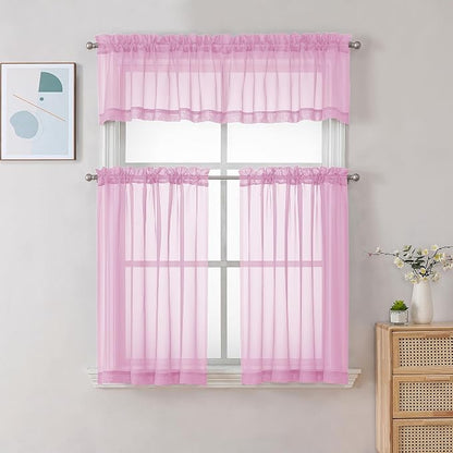 Chyhomenyc Pink Sheer Valances for Windows - Image 2