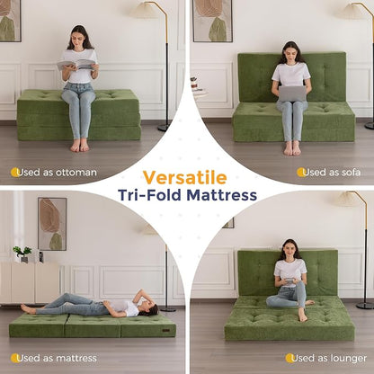 MAXYOYO 6" Folding Sofa Bed for Floor, Tufted Tri-Fold Floor Mattress - Image 4
