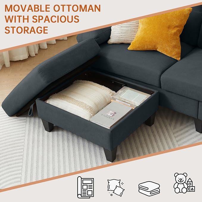 84" Convertible Sectional Sofa Set, 3 Seat L Shaped Couch - Image 5