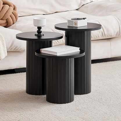 Round Side Tables Set of 3, Circle Modern Fluted Nesting Coffee Table, Accent by Euphpivigy