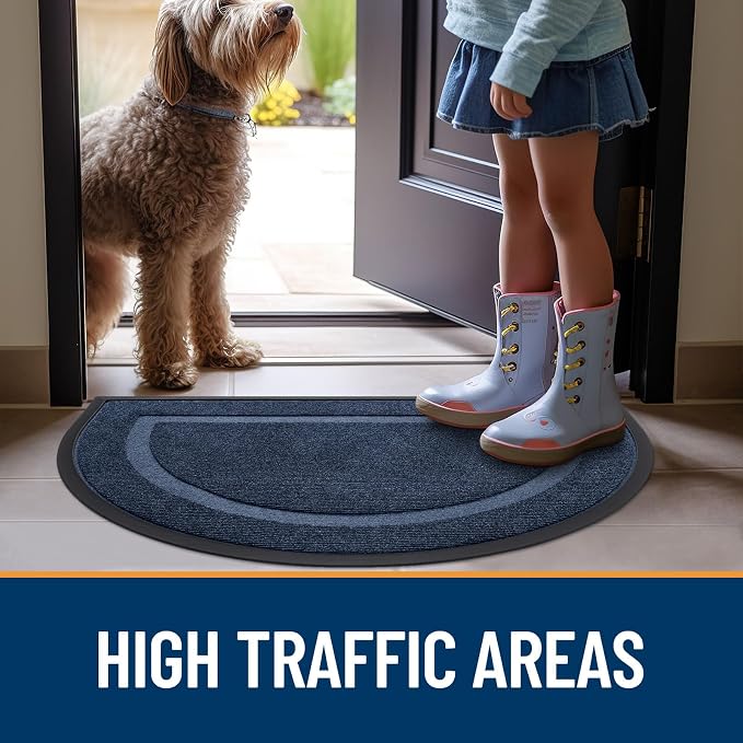 OLANLY Half Circle Front Door Mat Outside 35x23 All-Season Rubber Doormat | Blue - Image 8