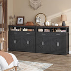 Buffet Sideboard with Storage Farmhouse with 4 Doors, 47'' Large Kitchen Storage Cabinet Wood Coffee Bar Cabinet Buffet Table with Shelves for Kitchen, Dining Room, Entryway