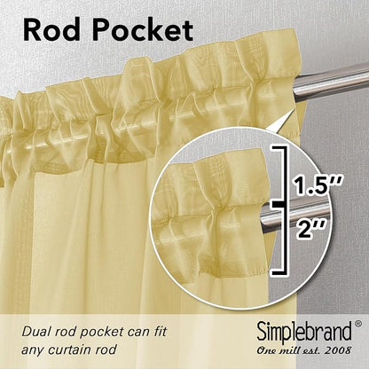 Simplebrand Yellow Sheer Curtains 96 Inches Long, Light Filtering Rod Pocket - Image 2