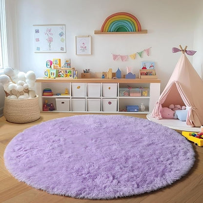 Light Purple Round Rugs 5ft, Fluffy Soft Circle Area Rug - Image 5