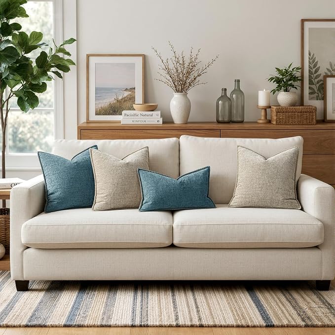 MIULEE Decorative Couch Throw Pillow Covers 20x20 Inch Smoke Blue 2 Pack | - Image 5