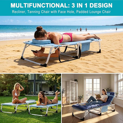 ABORON 3 in 1 Sun Tanning Chair, Heavy Duty Folding Chaise Lounge Chairs - Image 4