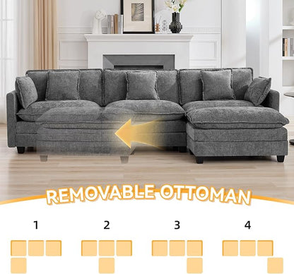 111'' Sectional Cloud Deep Seat Couch, Modern Comfy Chenille L Shaped Sectional - Image 6