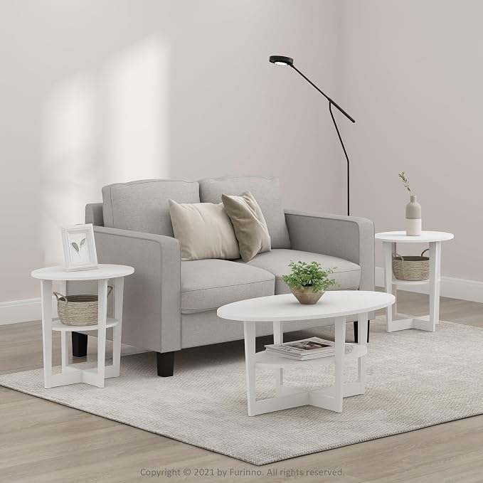Furinno JAYA Side Table Set of 2, 2-Tier Round Modern End Table - Image 2