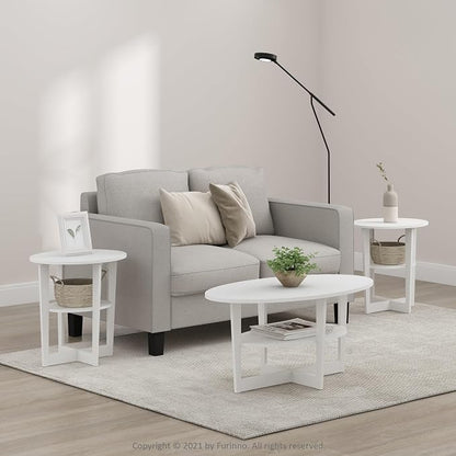 Furinno JAYA Side Table Set of 2, 2-Tier Round Modern End Table - Image 2