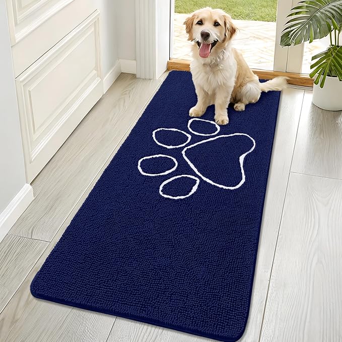 OLANLY Dog Door Mat for Muddy Paws 70x32, Paw Print Design Chenille Mud Mat | by OLANLY