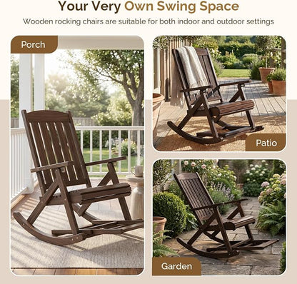 VINGLI Wooden Porch Rocking Chair, Heavy Duty Outdoor Rocking Chair - Image 7