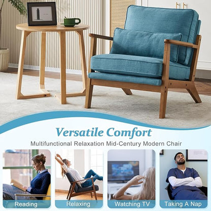 VINGLI Solid Wood Wide Armrests Accent Chair Set of 2, Upholstered Mid Century - Image 7