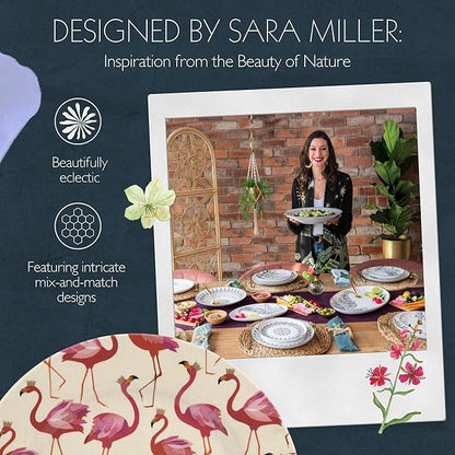 Portmeirion Sara Miller Flamingo Salad Plate, Set of 4 - BPA-Free 8" Melamine Plates Featuring Flamingos for Summer - Dishwasher Safe Dinnerware for Indoor & Outdoor Dining, Shatterproof & Decorative