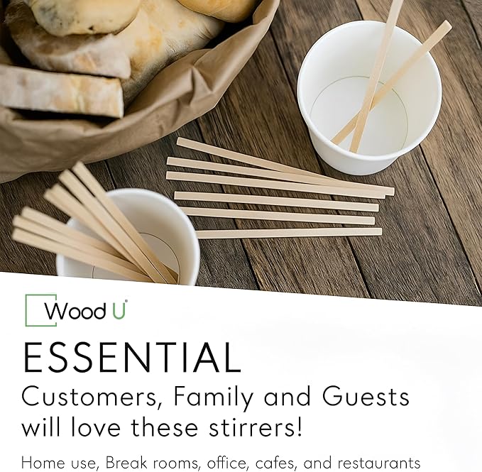 Wooden Coffee Stirrers - 5.5" 1000 pcs of Wooden Sticks - Square - End Coffee Mixer Stick