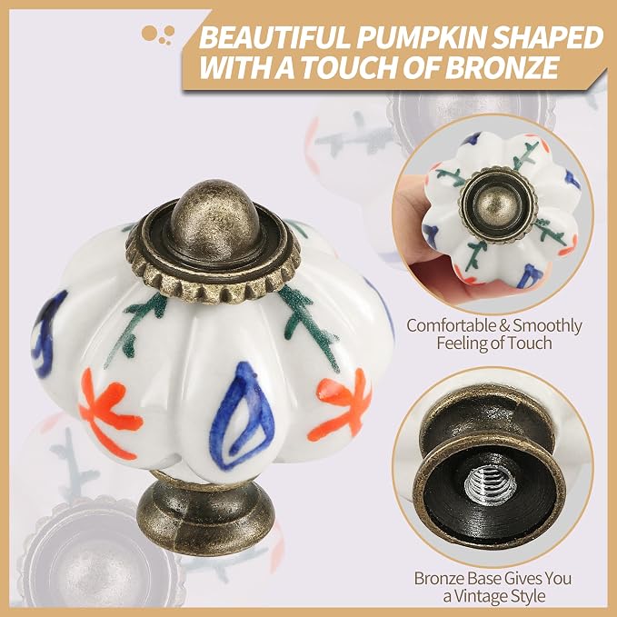 Ivory Pumpkin Knobs 6 Pack Ceramic Cabinet Knobs Vintage Drawer Pulls - Image 3
