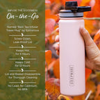 The Tea Spot Steepware Tea Tumbler and Thermos, 22oz, Tea Bottle with tea infuser for loose leaf tea or iced coffee, Sleek Double Wall Tumbler & Insulated Travel Bottle - Olive
