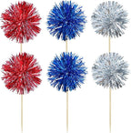 Gyufise 30Pcs Foil Firework Cupcake Toppers Sparkle Tinsel Cake Toppers Tinsel Drink Cake Decoration Cocktail Picks for Birthday Wedding Graduation Party Supplies Silver Dark Blue Red