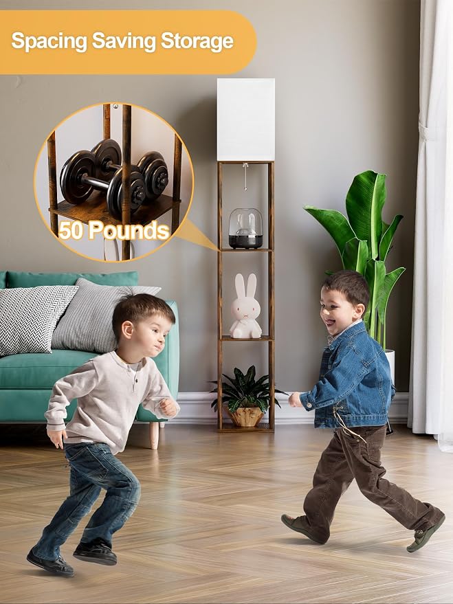Floor Lamp with Shelves for Living Room Brown, Shelf Floor Lamp with 3 CCT LED - Image 5