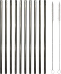 10 Pcs Stainless Steel Straws, Reusable Drinking Straws, Straight Metal Straw Sets with 2 Pcs Cleaning Brushes (10.5 Inch, Black)