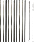 10 Pcs Stainless Steel Straws, Reusable Drinking Straws, Straight Metal Straw Sets with 2 Pcs Cleaning Brushes (10.5 Inch, Black)