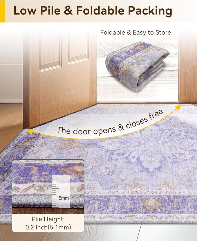 RELEANY Washable Area Rug, Small 2'x3', Water Repellent, Pet Friendly, Vintage - Image 5