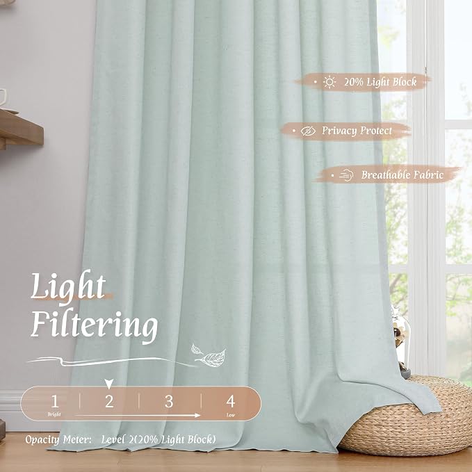 Semi Sheer Linen Curtains 63 Inch Length - Image 4