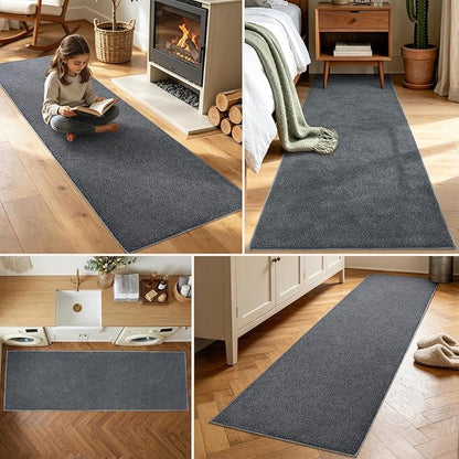 2x6 Dark Grey Solid Runner Rug Washable Non-Slip - Image 3