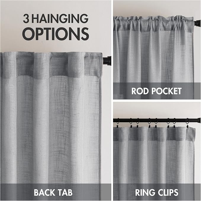 MIULEE Grey Linen Curtains 37x84 Inch Length Gray 2 Panels | Window Drapes - Image 3