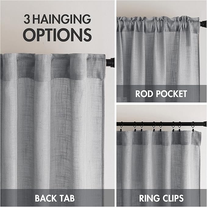 MIULEE Grey Linen Curtains 52x72 Inch Length - Image 3